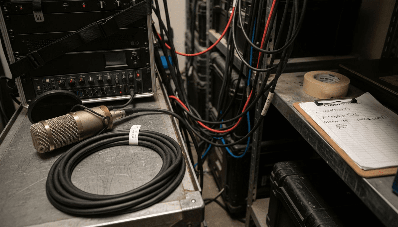 Audiovisual gear and cables in equipment room