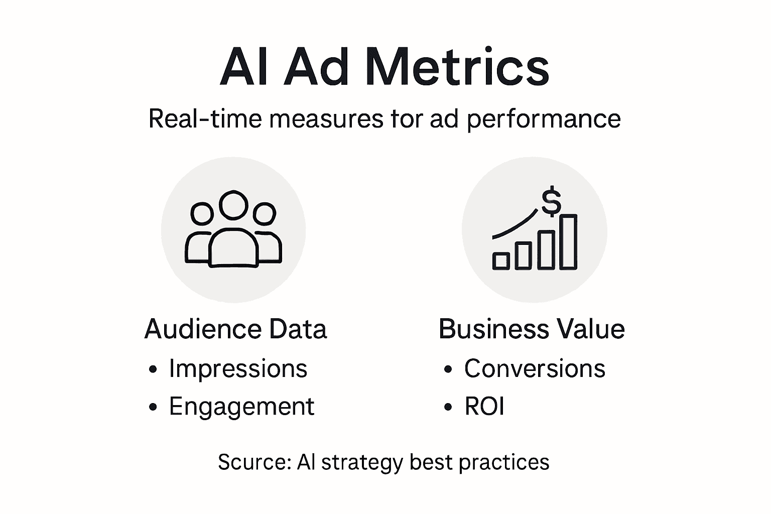 Infographic showing AI ad strategy metrics overview